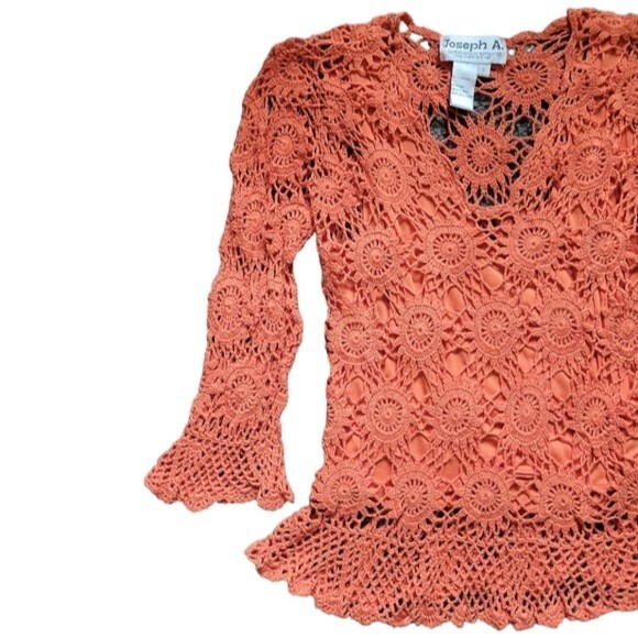 Joseph A Orange LS Crochet Top - S - Picture 1 of 14